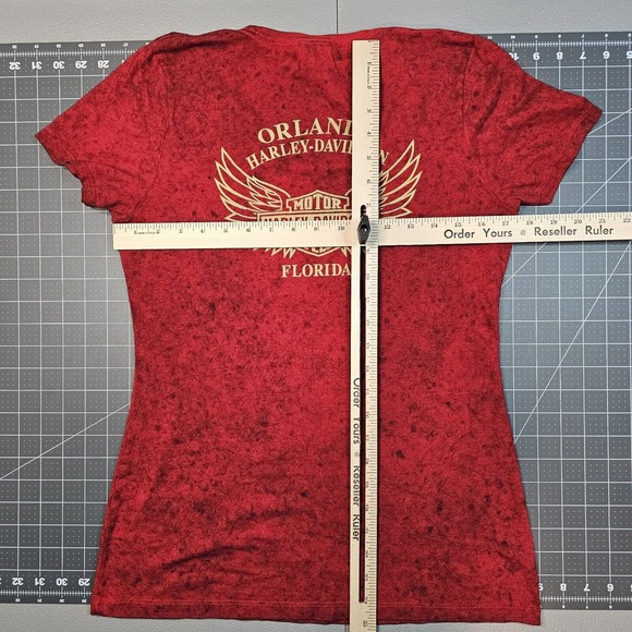 Harley Davidson Tshirt Womens Medium Orlando Red Skull Wings Biker Angel Sexy - Picture 6 of 8